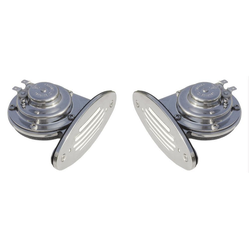 Horns Schmitt  Ongaro Mini SS Dual Drop-In Horn w/SS Grills High  Low Pitch [10055] Schmitt & Ongaro Marine