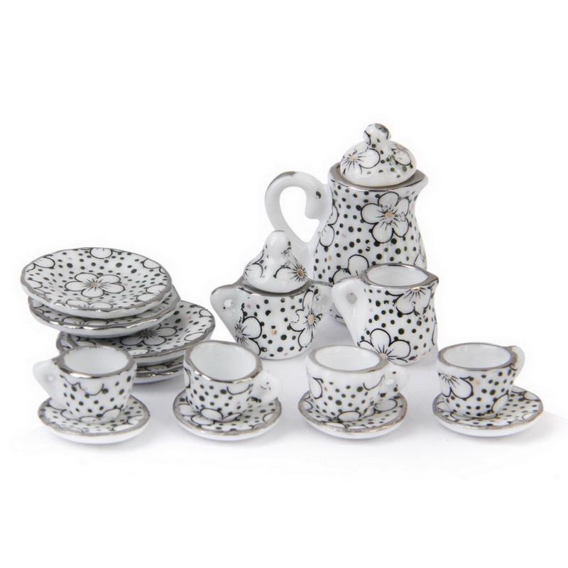 Hot 1/12 Dollhouse Miniature Dining Ware Porcelain Tea Set 15pcs Daisy Pattern Free Shipping--JadeMoghul Inc.