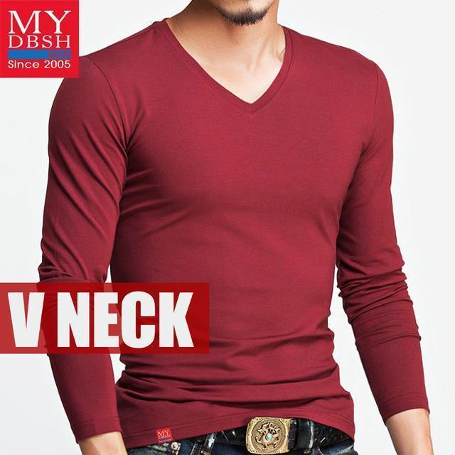 Hot 2017 New Spring Fashion Brand O-Neck Slim Fit Long Sleeve T Shirt Men Trend Casual Mens T-Shirt Korean T Shirts 4XL 5XL A005-V neck Red-S-JadeMoghul Inc.