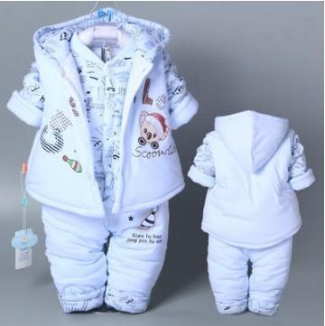 Hot 3 Pcs 2017 Baby Kids Fall Winter Clothing Set Newborn Thick Cotton-Padded Clothes Boys Girls Hooded Vest Coat Tops Pant G107-style 1-3M-JadeMoghul Inc.