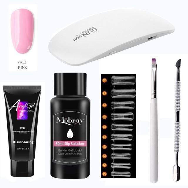Hot Acrylic Gel Kit Nail Extension Gel Set with Nail Tips Nail Dryer Quick Dry Acrylic Builder Gel for Manicure Fingertip Extend AExp