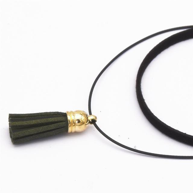 Hot Fashion Collar Torques Statement Pure Black Velvet Leather Tassel Pendant Multilayer Chokers Necklace For Women 2017 Jewelry-Dark Green-JadeMoghul Inc.