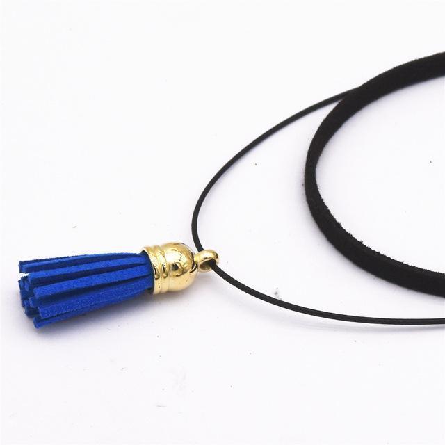 Hot Fashion Collar Torques Statement Pure Black Velvet Leather Tassel Pendant Multilayer Chokers Necklace For Women 2017 Jewelry-Royal Blue-JadeMoghul Inc.