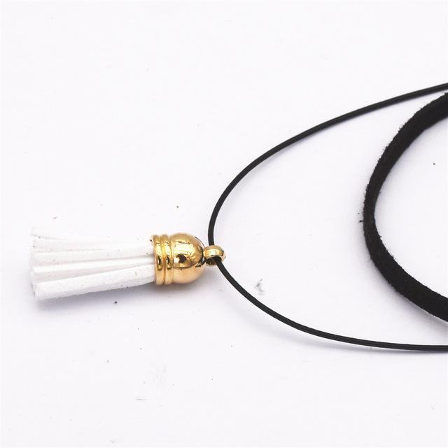 Hot Fashion Collar Torques Statement Pure Black Velvet Leather Tassel Pendant Multilayer Chokers Necklace For Women 2017 Jewelry-White-JadeMoghul Inc.