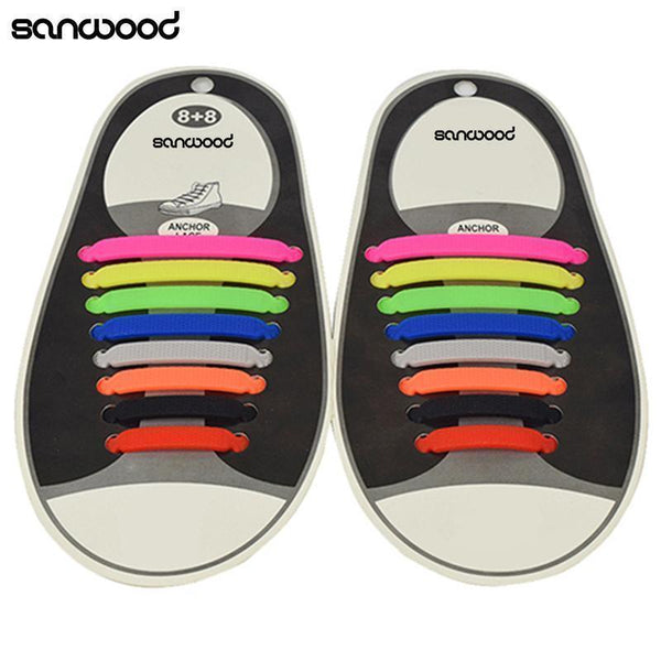 Hot Fashion New 16Pc/Set Women Men Athletic Shoelaces Elastic Silicone All Sneakers Fit Strap-Black-JadeMoghul Inc.