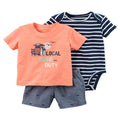 Hot! high quality Teamsters baby boy & girl clothing set short T-shirt + shorts or + romper 3 pcs Set baby clothes-Ivory-6M-JadeMoghul Inc.