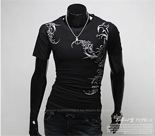 Hot New 2015 Fashion Brand T Shirts for Men.Novelty Dragon Printing Tatoo Male O Neck T Shirts Men 's Brands. TX70-T Shirt-An-E-Black 1-XXL-JadeMoghul Inc.