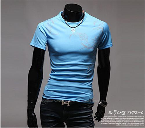 Hot New 2015 Fashion Brand T Shirts for Men.Novelty Dragon Printing Tatoo Male O Neck T Shirts Men 's Brands. TX70-T Shirt-An-E-Blue 1-XXL-JadeMoghul Inc.
