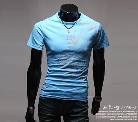 Hot New 2015 Fashion Brand T Shirts for Men.Novelty Dragon Printing Tatoo Male O Neck T Shirts Men 's Brands. TX70-T Shirt-An-E-Blue-XXL-JadeMoghul Inc.