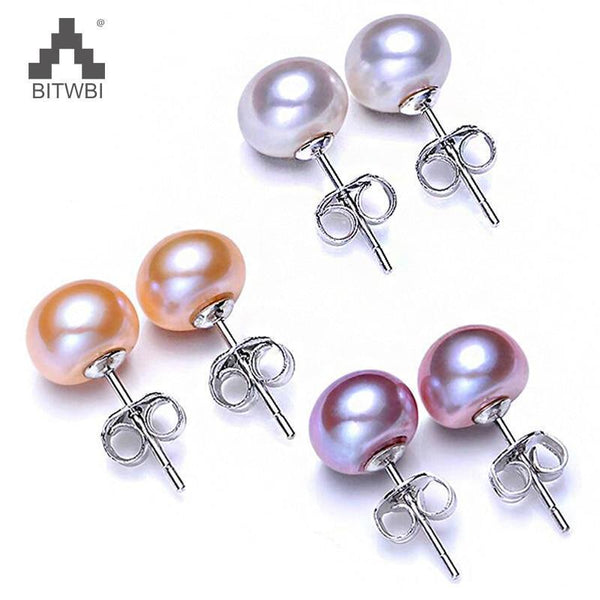 Hot Sale 3 Color 6-9mm 100% 925 Sterling Silver Natural Pearl Earrings Classic Fashion Pearl Earrings Jewelry For Women-White 6mm-JadeMoghul Inc.