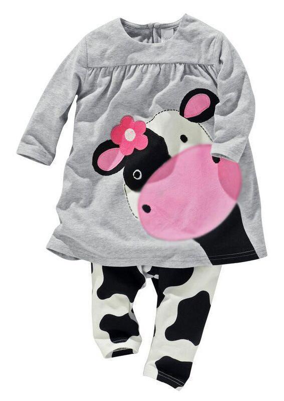 hot sale baby girl clothes baby girls two pieces set cotton cartoon cow girls full sleeved+ pants children's suit-4-6 months-JadeMoghul Inc.