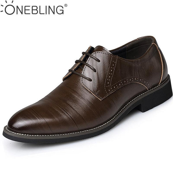 Hot Sale Men Leather Dress Shoes 2017 Fashion Wedding Shoes Breathable Business Shoes Lace-up Flat Shoe Mens Oxfords Size 38-45-Brown-6.5-JadeMoghul Inc.
