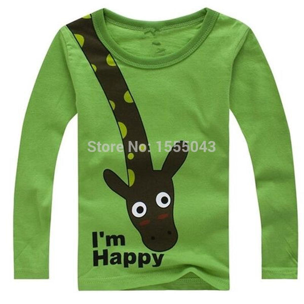 HOT SALE NEW 2017 Long Sleeve Giraffe I'm Happy Kids Boys T-shirt Top Long Sleeve Clothing casual baby clothing-blue-2T-JadeMoghul Inc.