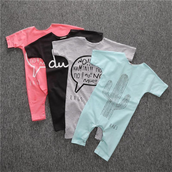 HOT sale toddler boys girls clothing infant pure color letter printing Rompers Jumpsuit Outfits-Black-7-9 months-JadeMoghul Inc.