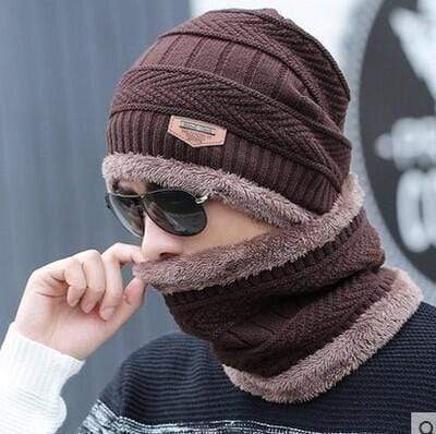 Hot Selling 2pcs Ski Cap and Scarf Cold Warm Leather Winter Hat for Women Men Knitted Hat Bonnet Warm Cap Skullies Beanies AExp