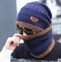 Hot Selling 2pcs Ski Cap and Scarf Cold Warm Leather Winter Hat for Women Men Knitted Hat Bonnet Warm Cap Skullies Beanies AExp