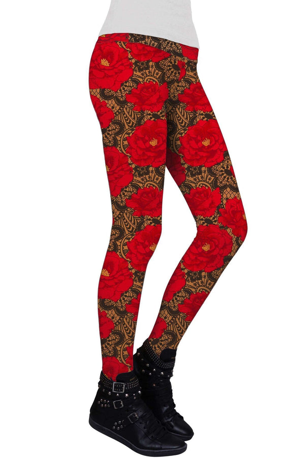 Hot Tango Lucy Red Floral Performance Leggings - Women-Hot Tango-XS-Red/Black/Lace-JadeMoghul Inc.