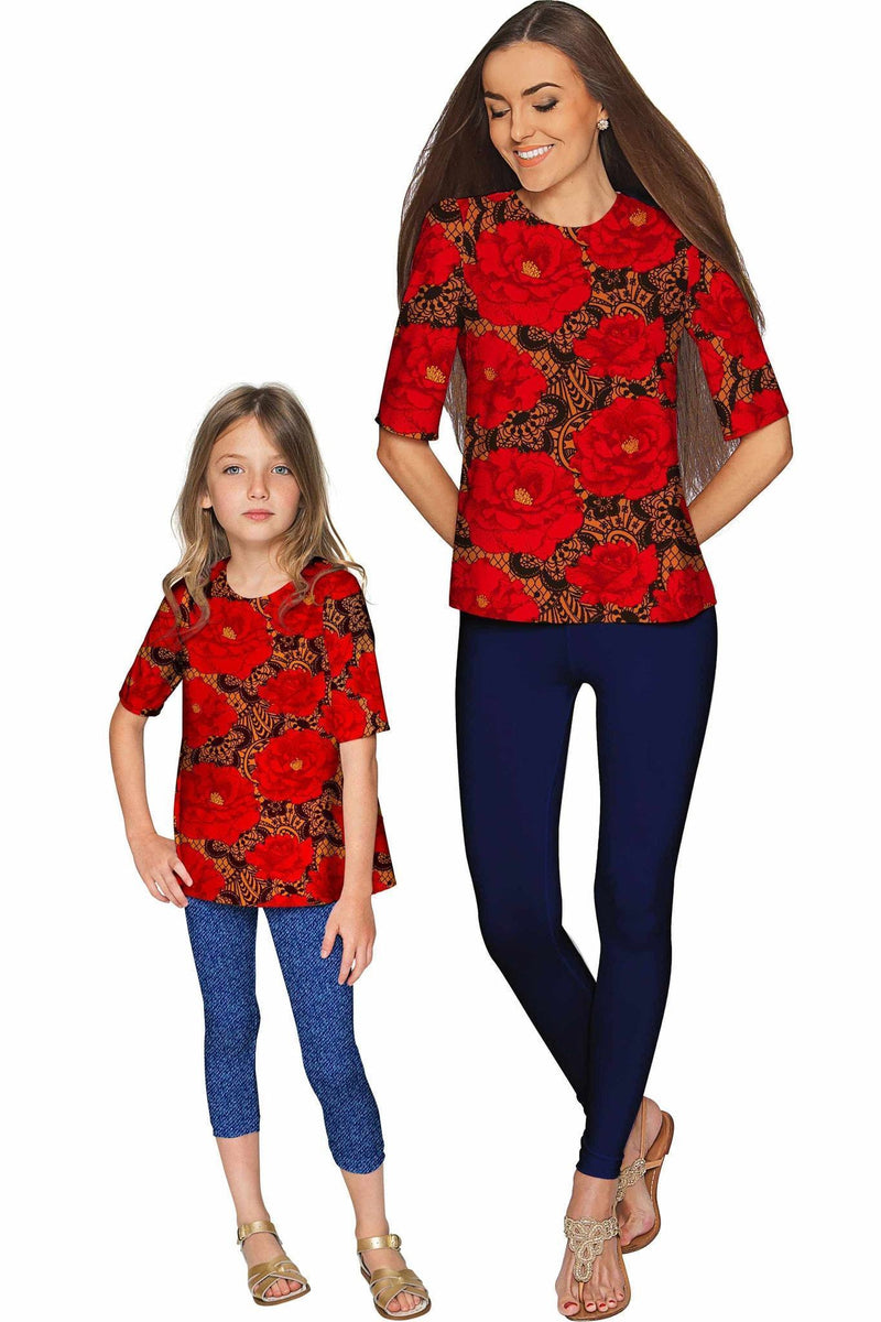 Hot Tango Sophia Red Floral Evening Sleeved Top - Women-Hot Tango-XS-Red/Black/Lace-JadeMoghul Inc.