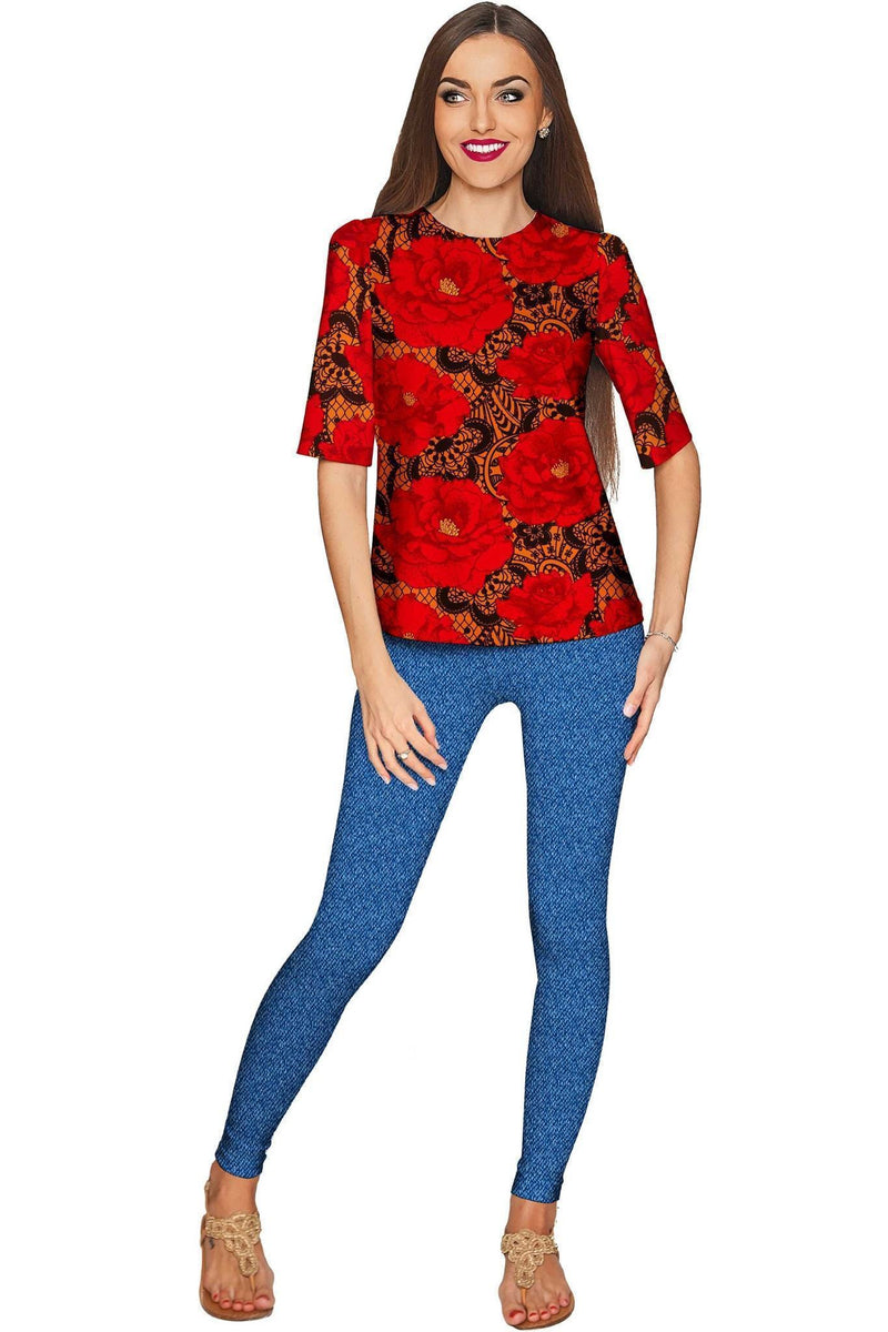 Hot Tango Sophia Red Floral Evening Sleeved Top - Women-Hot Tango-XS-Red/Black/Lace-JadeMoghul Inc.