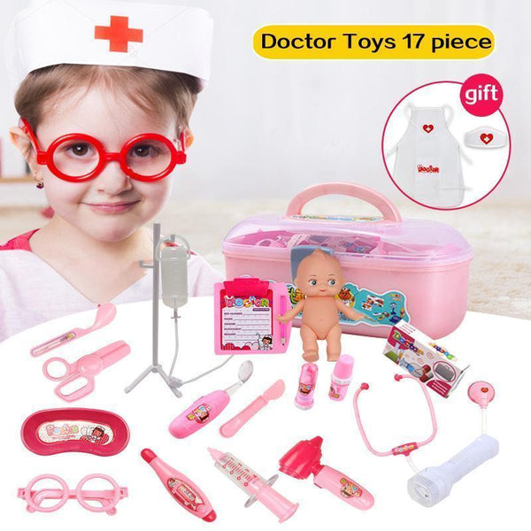 Huanger 17pcs Doctor Play Toys Set Doctora Juguetes for Child Medical Kit Baby Educational Box Light Role Pretend Classic Gift-Red-JadeMoghul Inc.