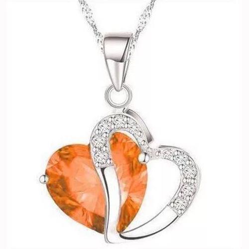HYACINTH Elegant Shining Crystal Hollow Heart Pendant Necklace Fashion Blue Stone Heart Necklace Jewelry Wedding Party Accessory-Orange-JadeMoghul Inc.
