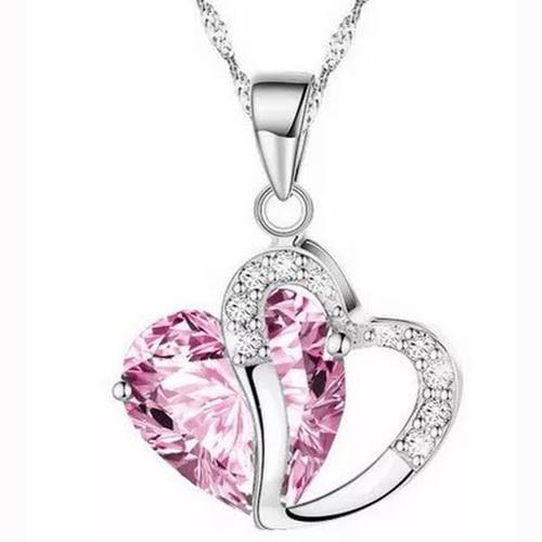 HYACINTH Elegant Shining Crystal Hollow Heart Pendant Necklace Fashion Blue Stone Heart Necklace Jewelry Wedding Party Accessory-Pink-JadeMoghul Inc.