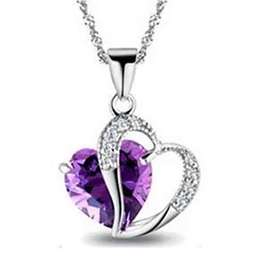 HYACINTH Elegant Shining Crystal Hollow Heart Pendant Necklace Fashion Blue Stone Heart Necklace Jewelry Wedding Party Accessory-Purple-JadeMoghul Inc.