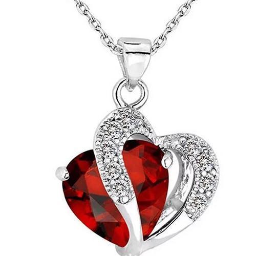 HYACINTH Elegant Shining Crystal Hollow Heart Pendant Necklace Fashion Blue Stone Heart Necklace Jewelry Wedding Party Accessory-Red-JadeMoghul Inc.