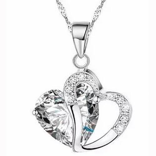 HYACINTH Elegant Shining Crystal Hollow Heart Pendant Necklace Fashion Blue Stone Heart Necklace Jewelry Wedding Party Accessory-White-JadeMoghul Inc.