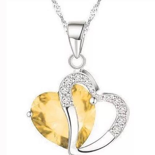 HYACINTH Elegant Shining Crystal Hollow Heart Pendant Necklace Fashion Blue Stone Heart Necklace Jewelry Wedding Party Accessory-Yellow-JadeMoghul Inc.