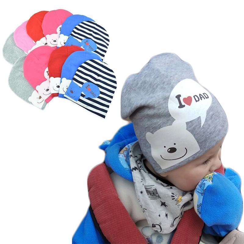 I LOVE MOM/DAD Cartoon Bear Knitted Cotton Beanie Cap Cute Baby Hat Warm Spring Autumn Hats Caps for 0.5-3years old children-dad blue-JadeMoghul Inc.