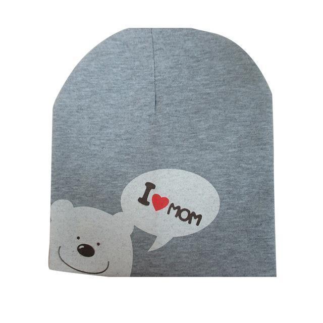 I LOVE MOM/DAD Cartoon Bear Knitted Cotton Beanie Cap Cute Baby Hat Warm Spring Autumn Hats Caps for 0.5-3years old children-mom Grey-JadeMoghul Inc.