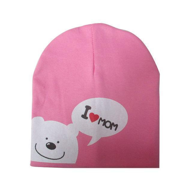 I LOVE MOM/DAD Cartoon Bear Knitted Cotton Beanie Cap Cute Baby Hat Warm Spring Autumn Hats Caps for 0.5-3years old children-mom pink-JadeMoghul Inc.
