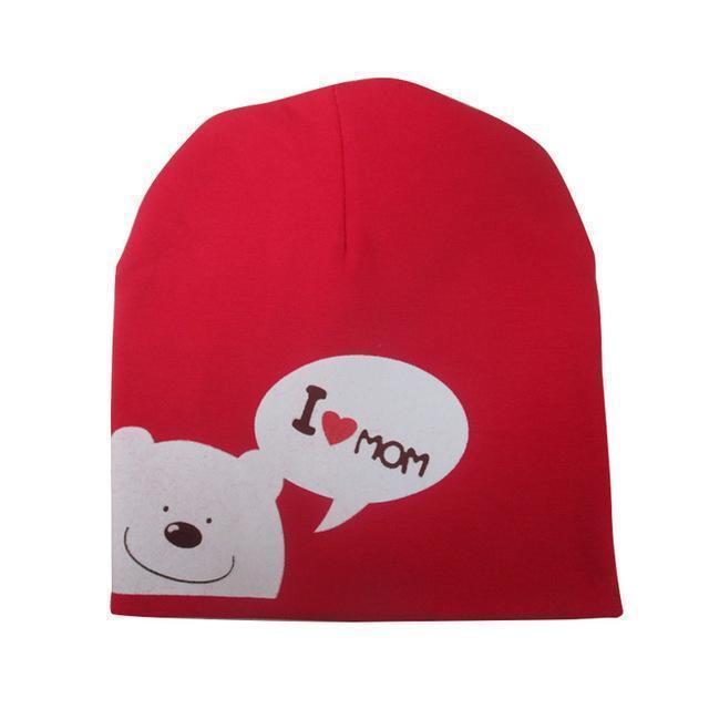 I LOVE MOM/DAD Cartoon Bear Knitted Cotton Beanie Cap Cute Baby Hat Warm Spring Autumn Hats Caps for 0.5-3years old children-mom red-JadeMoghul Inc.