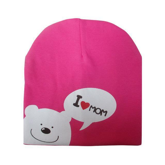 I LOVE MOM/DAD Cartoon Bear Knitted Cotton Beanie Cap Cute Baby Hat Warm Spring Autumn Hats Caps for 0.5-3years old children-mom rose red-JadeMoghul Inc.