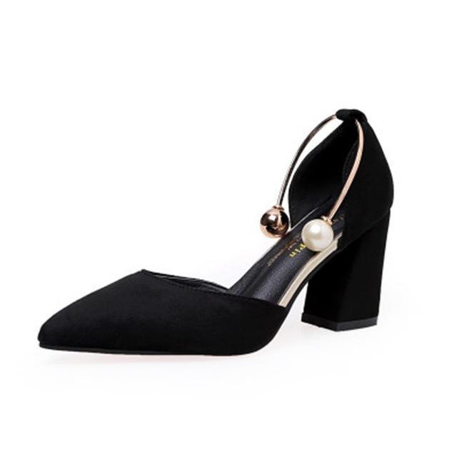 IF FEEL Women Sandals High Heels Summer Women Shoes Gladiator Sandals Block Heels Pearl Strap Women Pumps Chunky Heels Shoes 8cm-Black-3-JadeMoghul Inc.