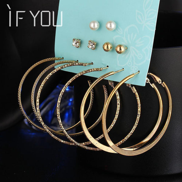 IF YOU 6 Pairs/Set Fashion Gold Color Silver Color Punk Crystal Stud Earrings Set For Women 2017 NEW Brinco Costume Jewelry-EJLA13625-JadeMoghul Inc.