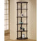 Illuminating corner bookcase with five pie-shaped shelves, Brown-Book Cases-dark brown-WOOD SOLIDS-JadeMoghul Inc.