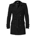 IMC Men Epaulets Slim Fit Double Breasted Belted Worsted Coat-Black-XL-JadeMoghul Inc.