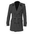 IMC Men Epaulets Slim Fit Double Breasted Belted Worsted Coat-Gray-XL-JadeMoghul Inc.