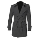 IMC Men Epaulets Slim Fit Double Breasted Belted Worsted Coat-Gray-XL-JadeMoghul Inc.