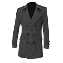 IMC Men Epaulets Slim Fit Double Breasted Belted Worsted Coat-Gray-XL-JadeMoghul Inc.