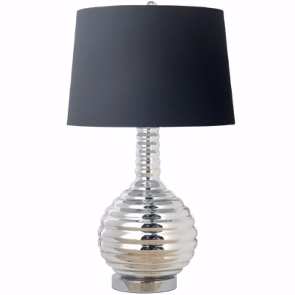 Impeccably Groomed Table Lamp, Black and Silver-Table Lamps-Black and silver-poly and glass lamp-JadeMoghul Inc.