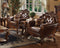 Imperial Looking Leather Tufted Chair with 1 Pillow in Cherry Brown-Accent Chairs-Brown-Wood and Leather-JadeMoghul Inc.