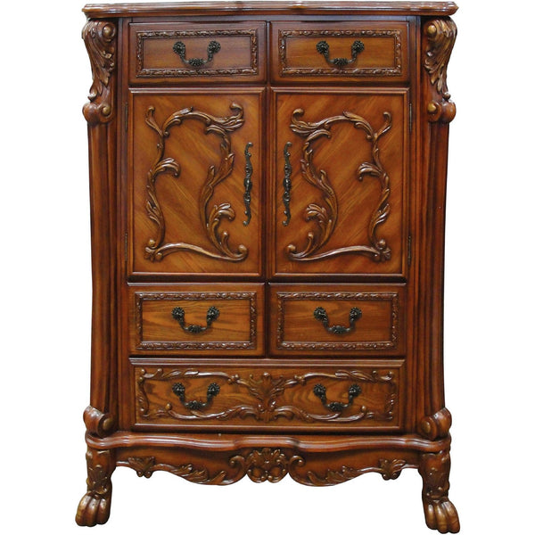 Imperial Style Wooden Chest With 5 Drawers and 2 Door Cabinets, Cherry Oak Brown-Cabinet & Storage Chests-Brown-Wood-JadeMoghul Inc.