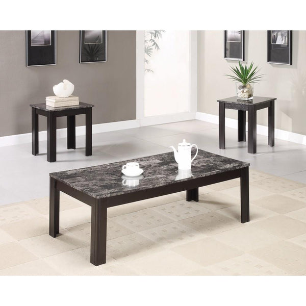 Impressive 3 piece occasional table set with marble top, black-Coffee Table Sets-BLACK-SOLIDWOOD-JadeMoghul Inc.