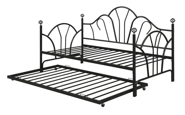 Impressive Day Bed With 15 Slats Black Finish-Daybeds-Black-Metal-JadeMoghul Inc.