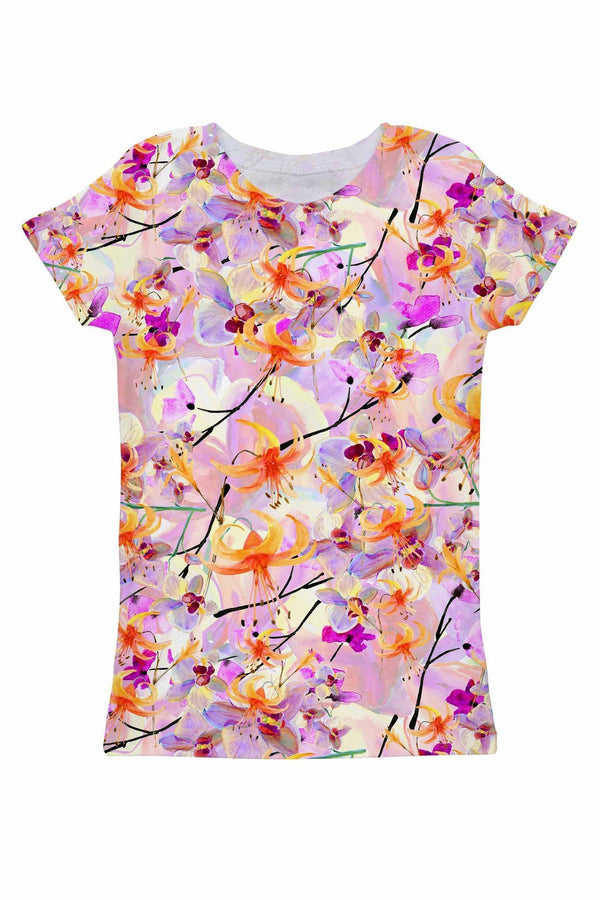 In Love Zoe Pink Floral Print Cute Designer T-Shirt - Women-In Love-XS-Pink/Purple-JadeMoghul Inc.