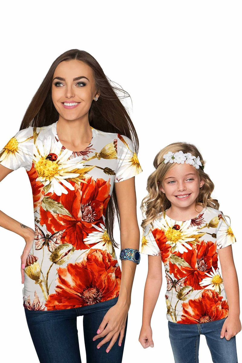 In The Wheat Field Zoe Floral Print Designer T-Shirt - Girls-In The Wheat Field-18M/2-Grey/Red/White-JadeMoghul Inc.