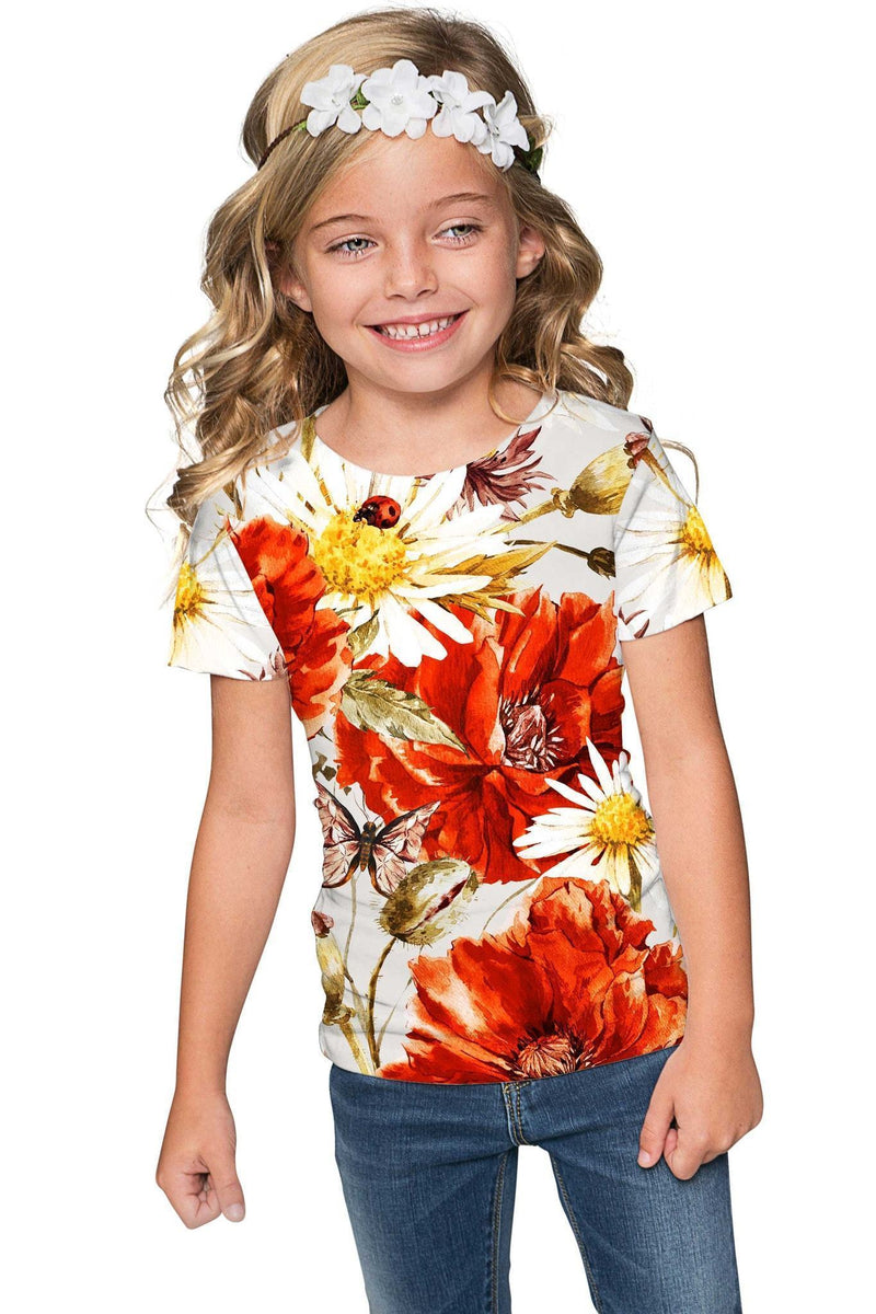 In The Wheat Field Zoe Floral Print Designer T-Shirt - Girls-In The Wheat Field-18M/2-Grey/Red/White-JadeMoghul Inc.